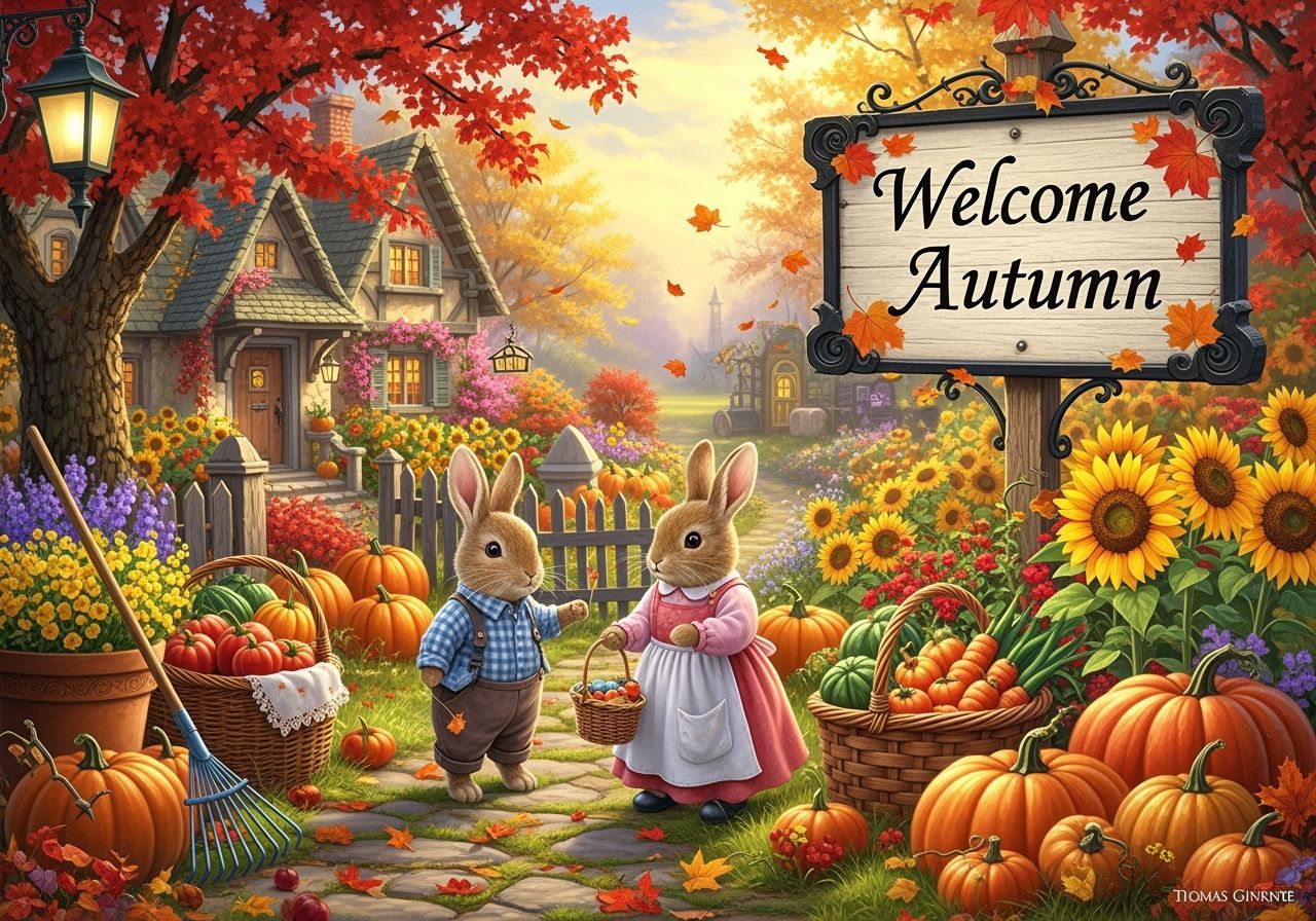 Whimsical Autumn Garden Scene as Digital Art