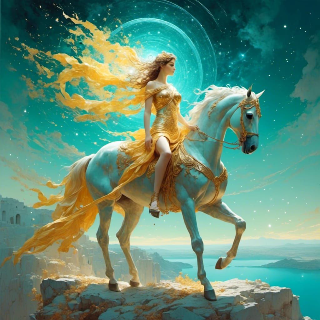 Beautiful Ancient Greek Woman on Horseback