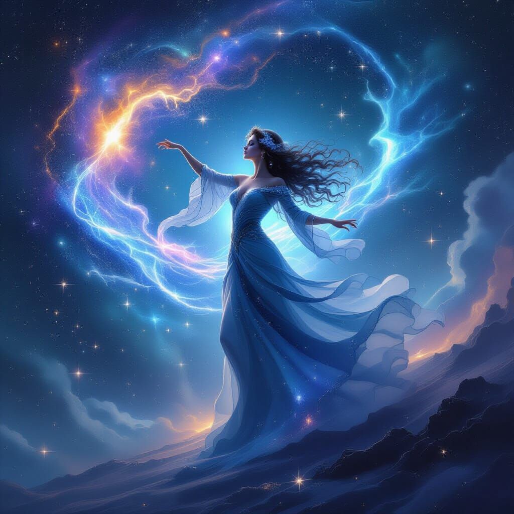Ethereal Witch Conducts Celestial Ballet in Cosmic Fantasy A...
