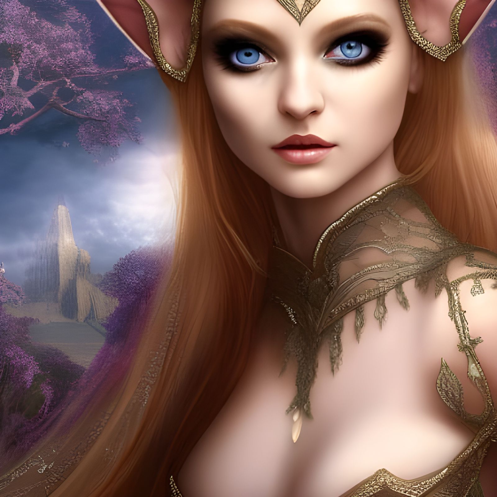 Beautiful Elf Portrait in Digital Painting Style