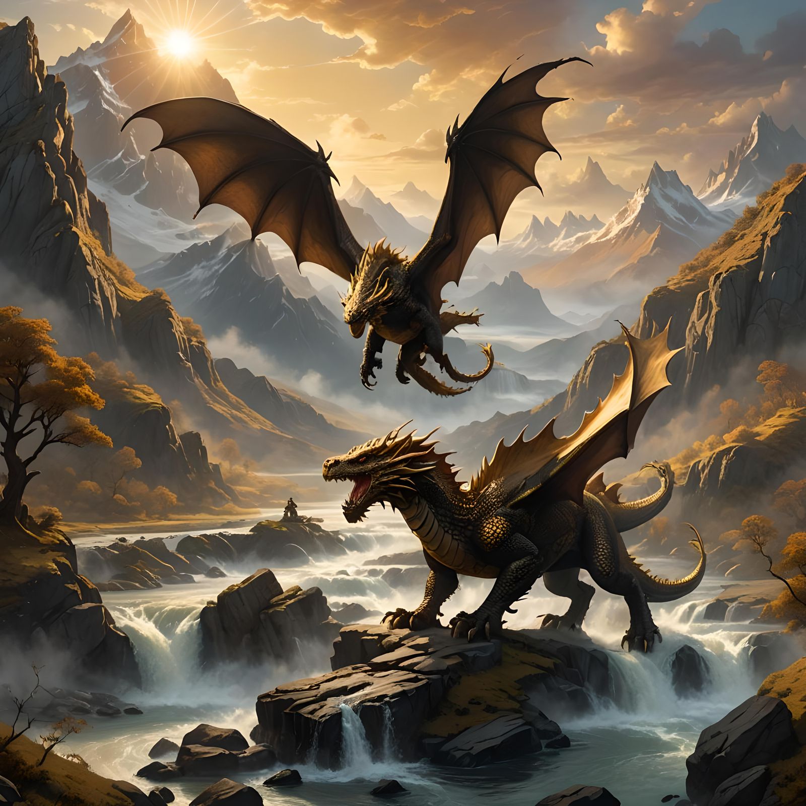 Dragon Rider Soaring Over Ancient Lands
