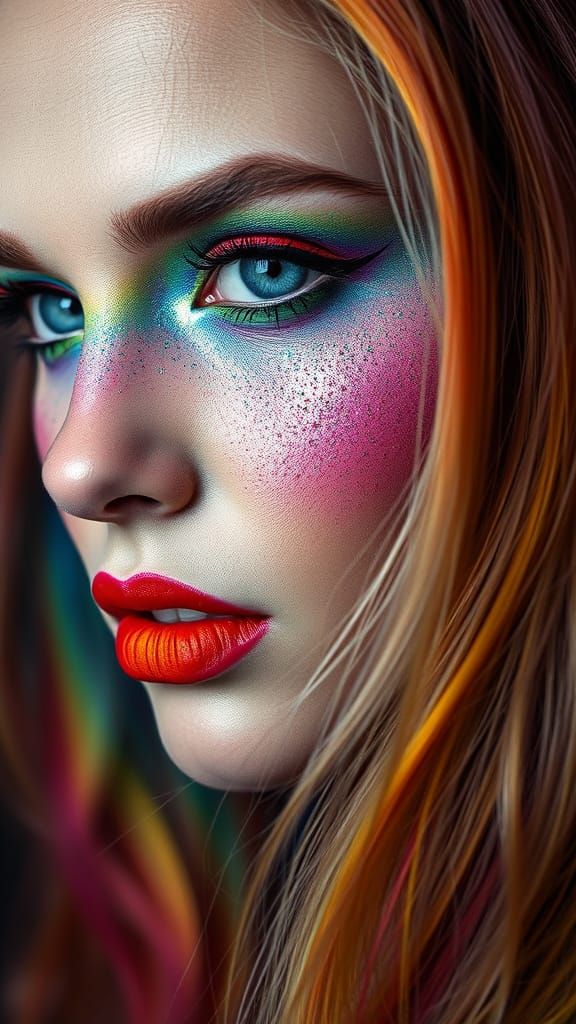 Rainbow Goddess in Hyperrealistic Makeup