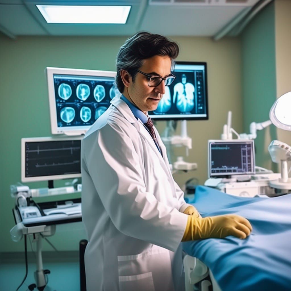 Surgeon Performs Operation in Cath Lab