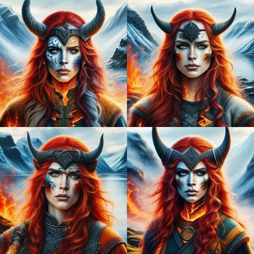 Norse Fire Goddess in Vibrant Watercolor Portrait