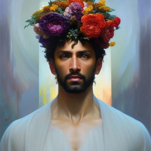 Roman God of Flowers Portrait in Expressionist Style