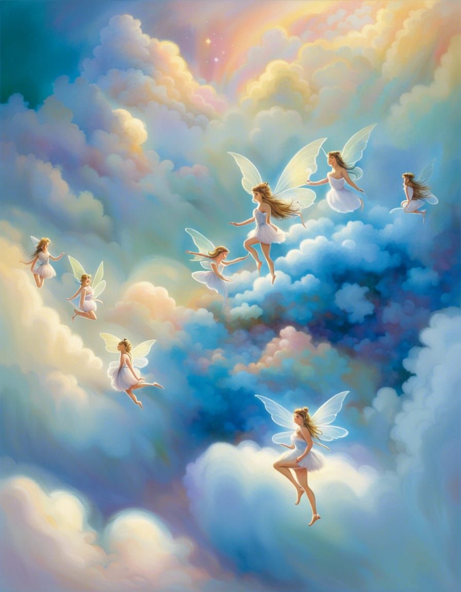 Ethereal Cloud Fairies in a Dreamy Landscape