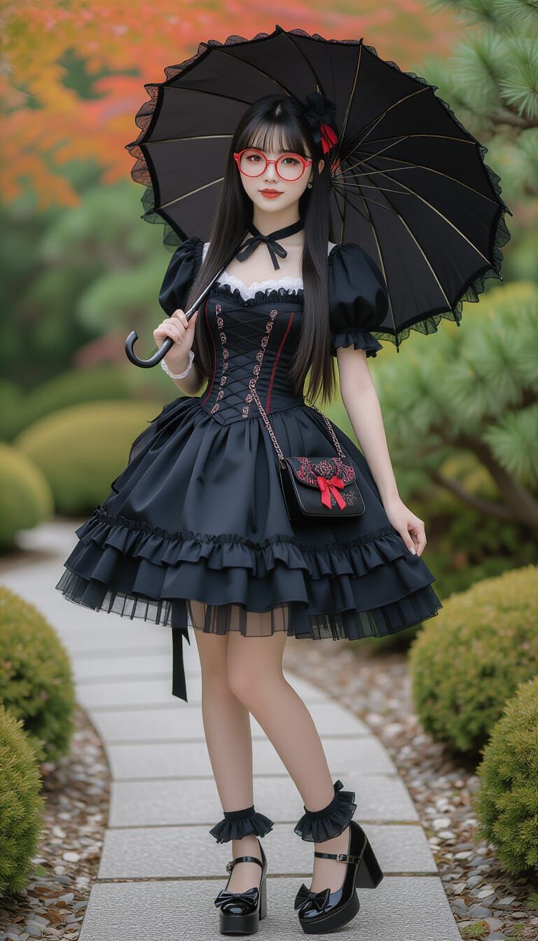 Gothic Lolita Fashion in Japanese Garden