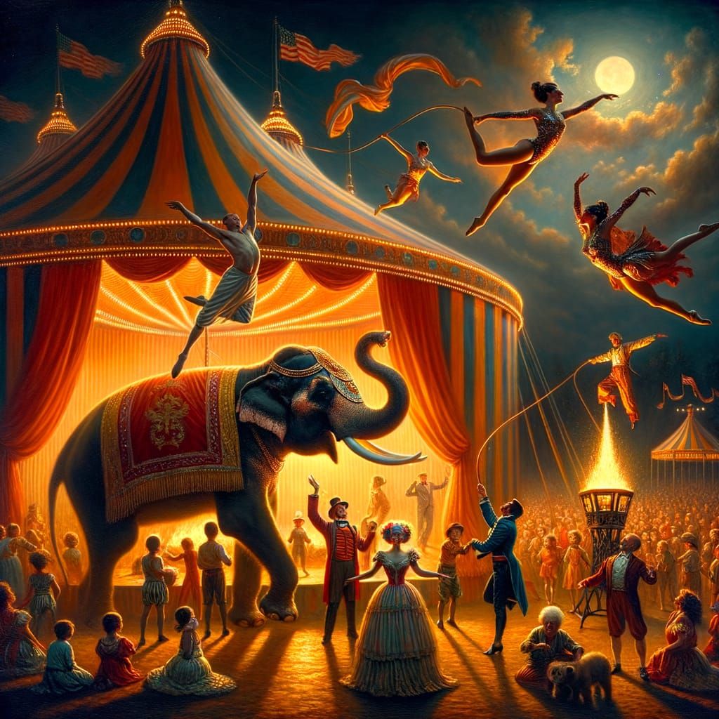 Circus Scene at Dusk in Vibrant Oil Painting