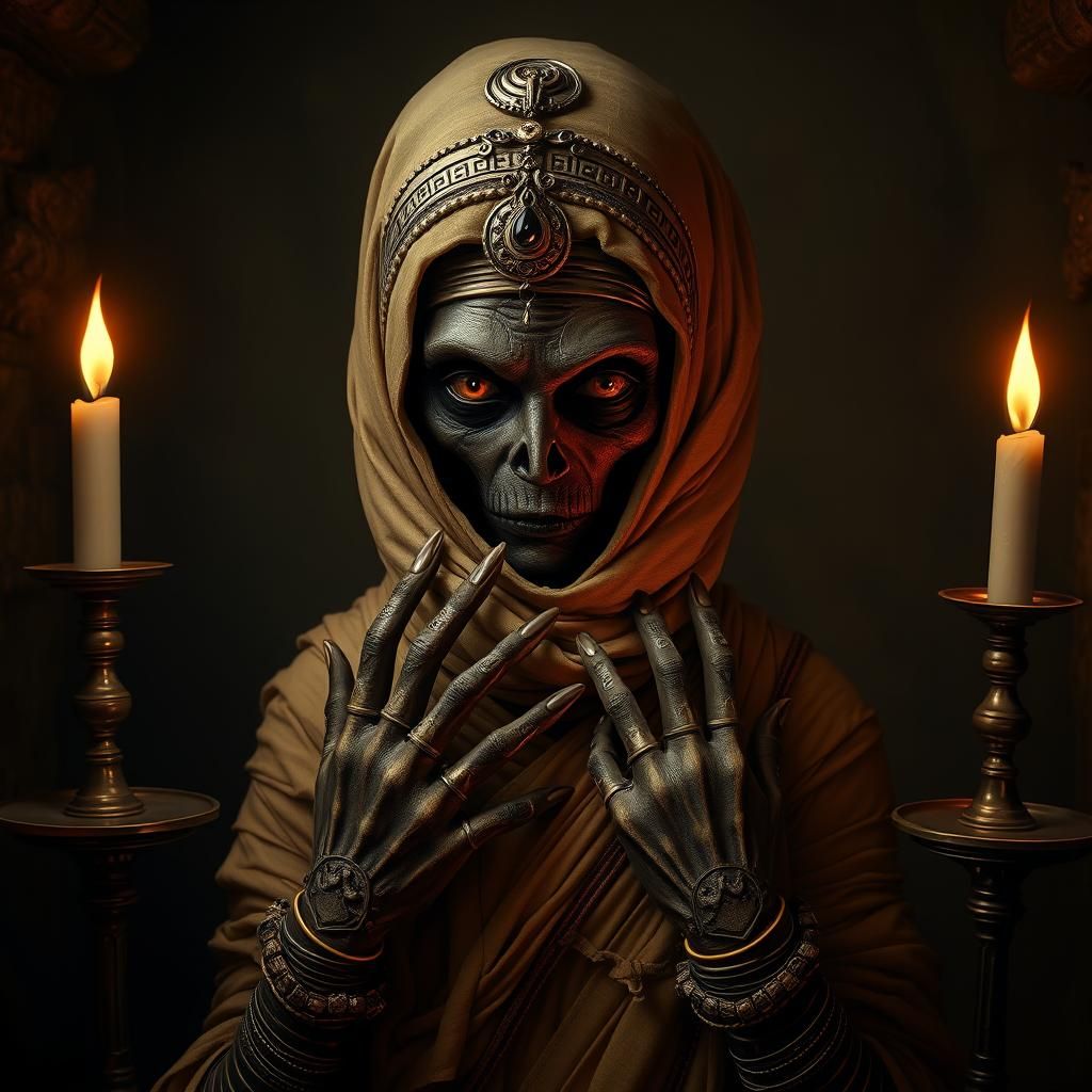 Mystical Witch Mummy Anubis Hybrid Portrait