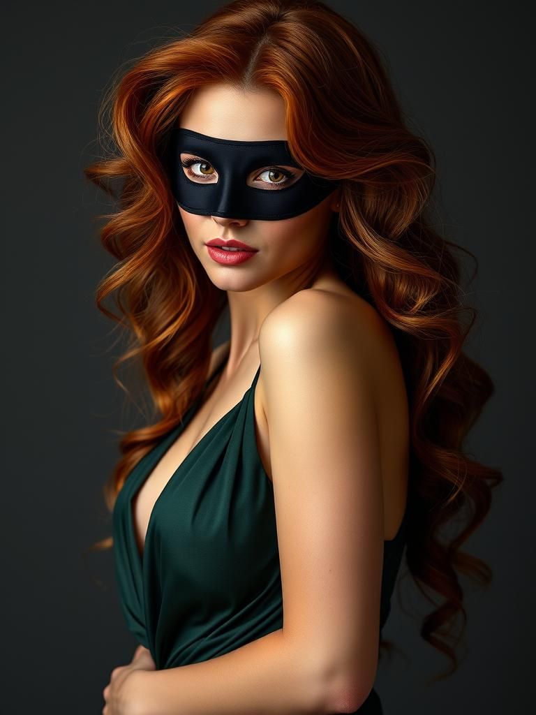 Seductive Woman with Auburn Hair and Eye-Mask