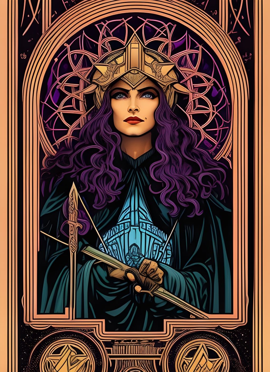 Justice Tarot Card in Detailed Dystopian Style