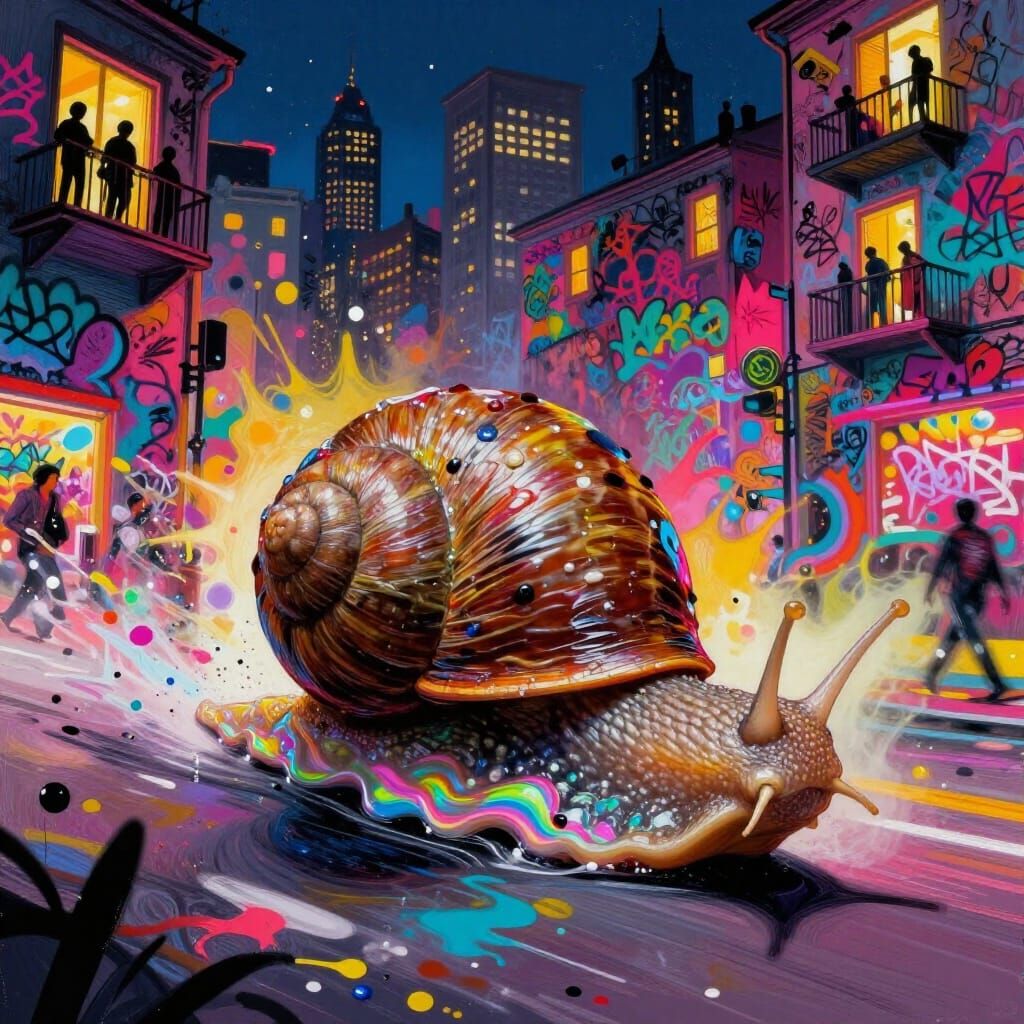 Giant Snail Races Through Graffiti Cityscape