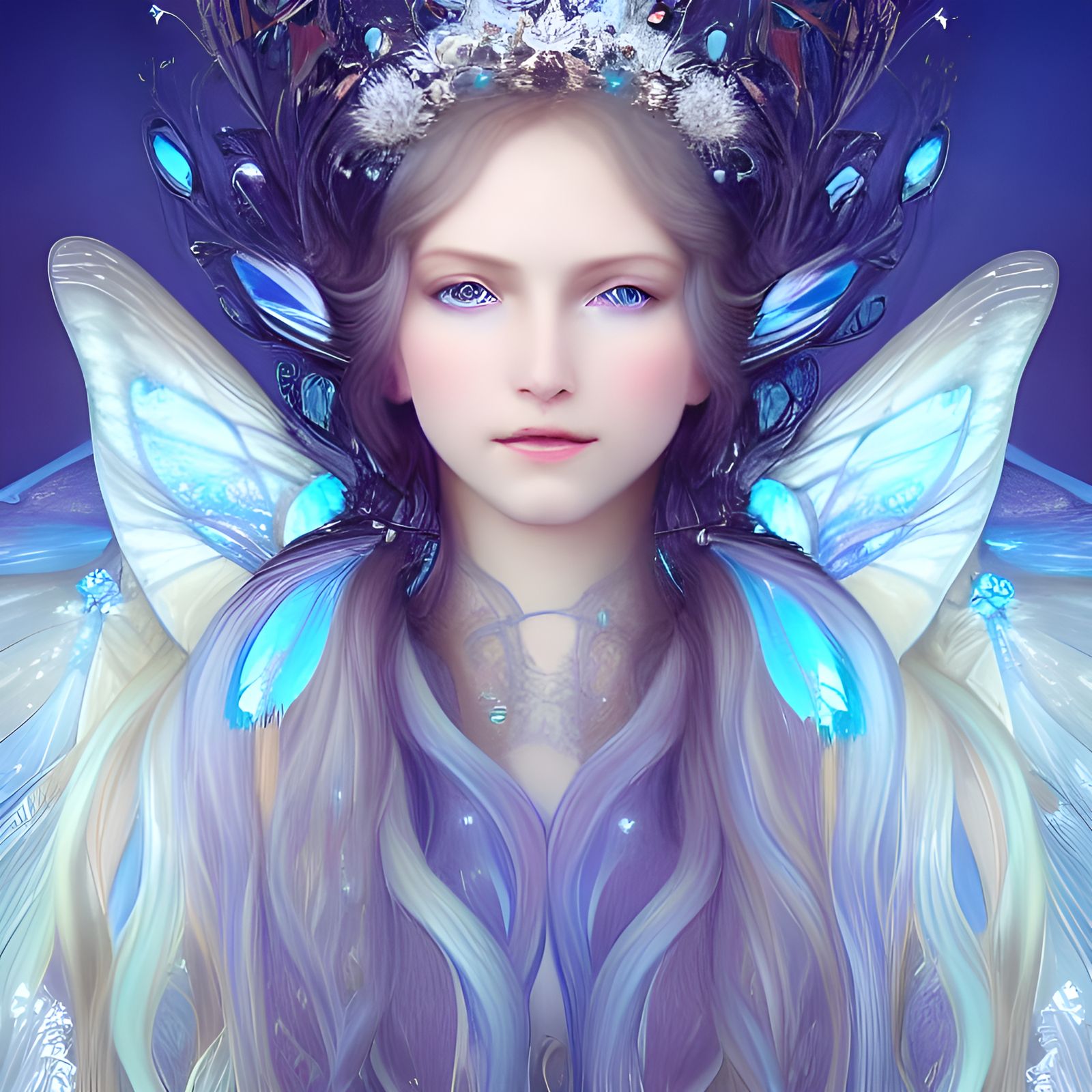 Ice Fairy with Snowflake Crown in Art Nouveau Style