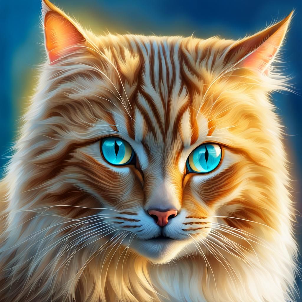 Hyperrealistic Portrait of a Golden Cat