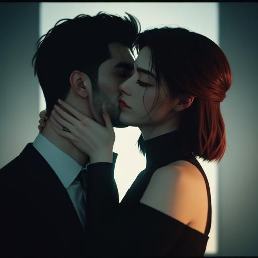 Romantic Neck Kiss in Cinematic Style