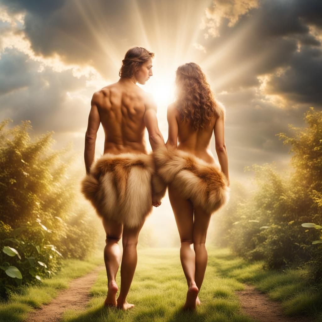 Adam and Eve in Eden with Divine Light