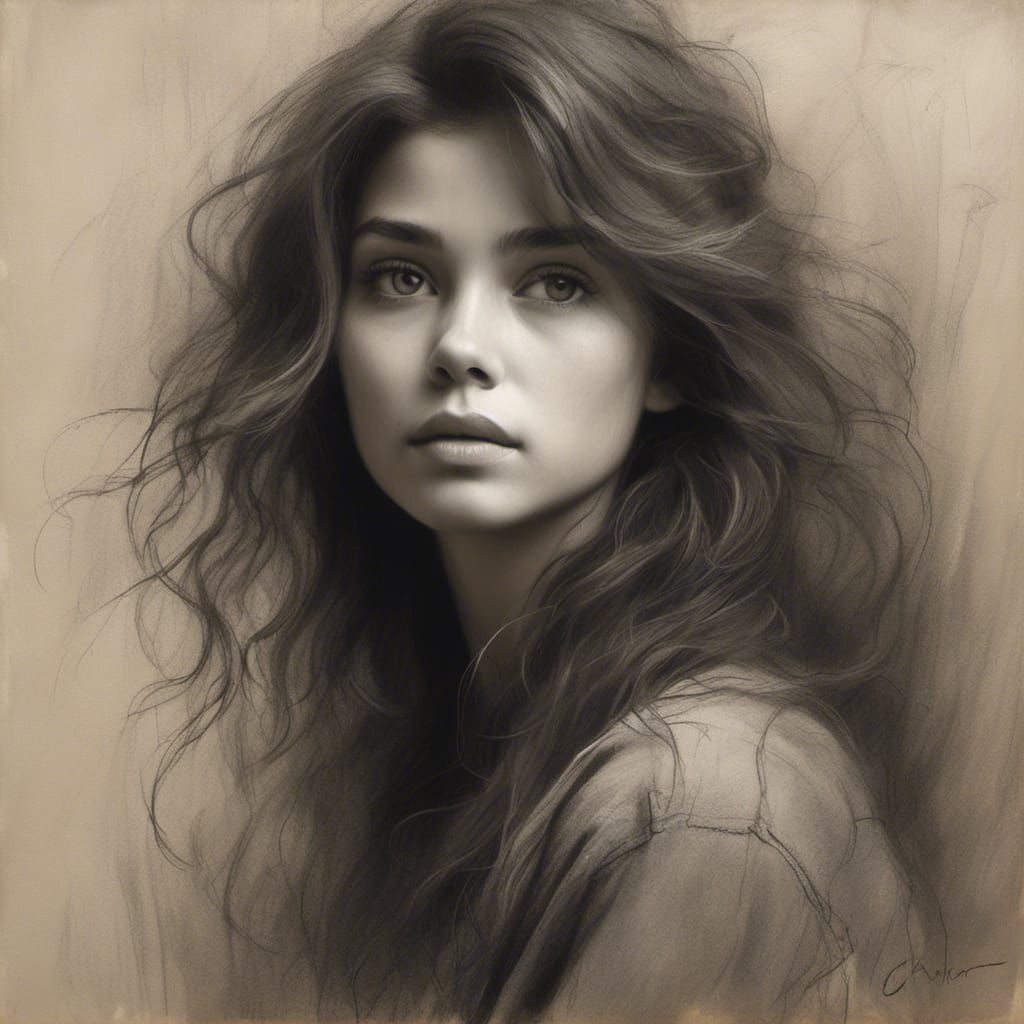 Hyperrealistic Charcoal Portrait of Sorrowful Woman