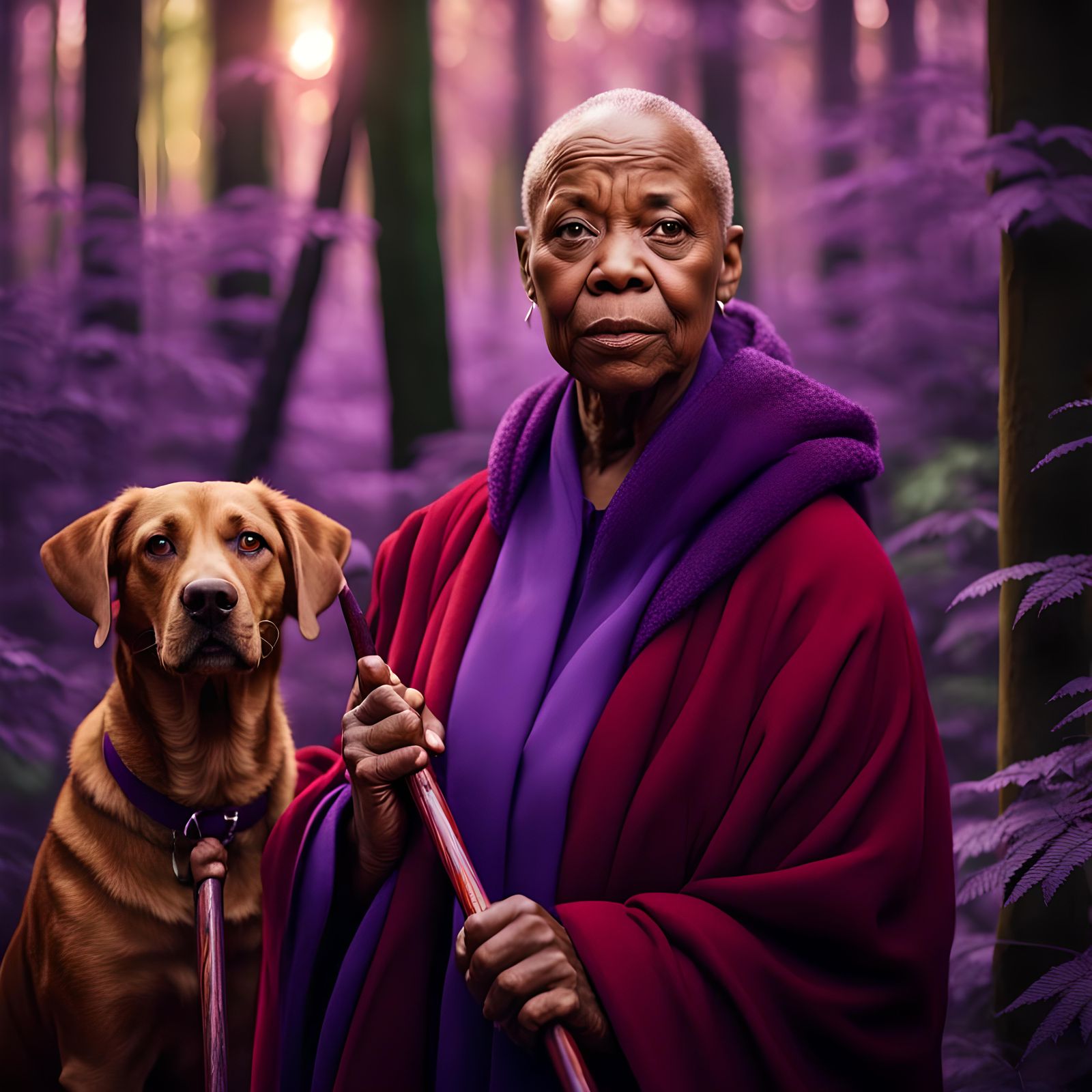 Woman with Canes in Forest, Professional Portrait