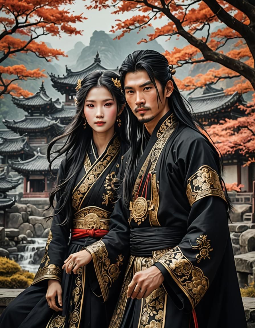 Beautiful Asian Couple in Fantasy Setting