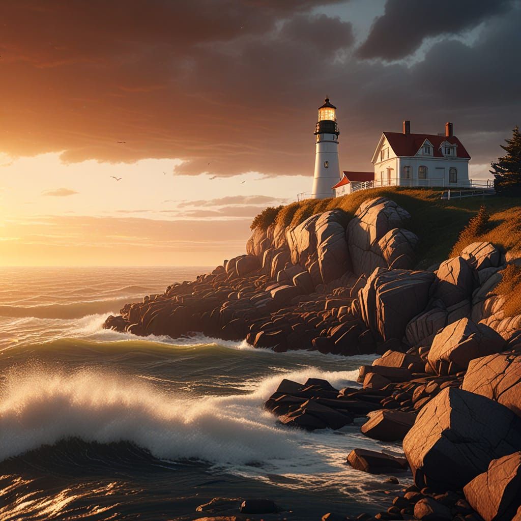 Cape Elizabeth Lighthouse Sunset in Hyper-Realistic 3D