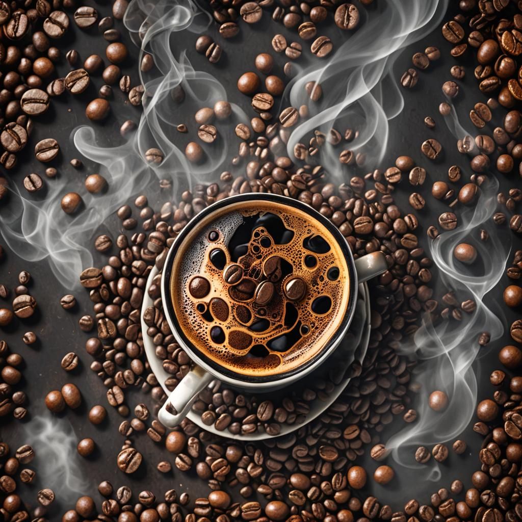 Steaming Coffee Cup: Hyperrealistic Close-Up