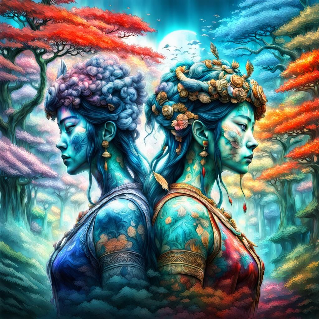 Twin Goddesses: Ghibli-esque HDR Double Exposure