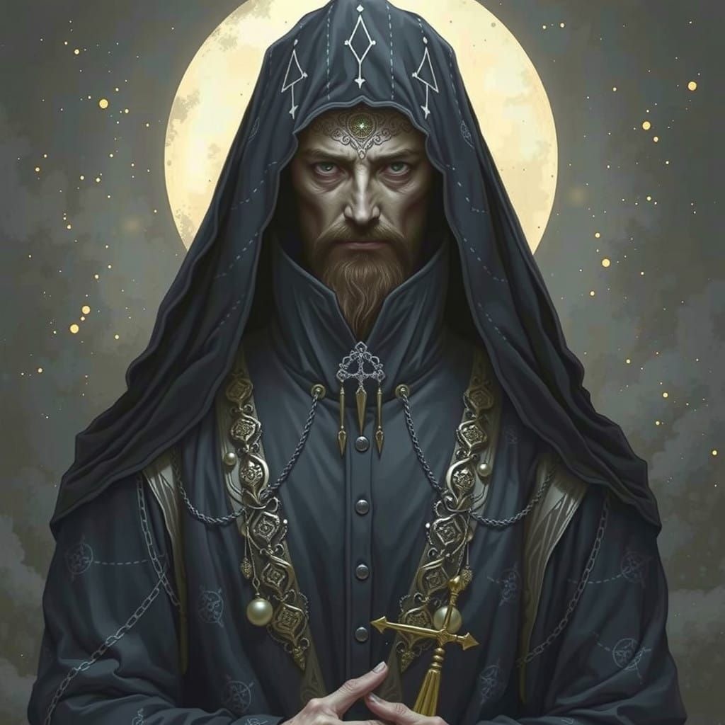 Moonlit High Priest in Dark Mystical Realism Style