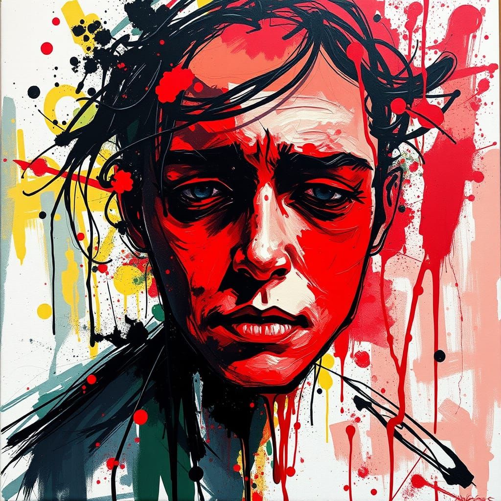 Intense Emotions Unleashed in Dark Red Splatter Art