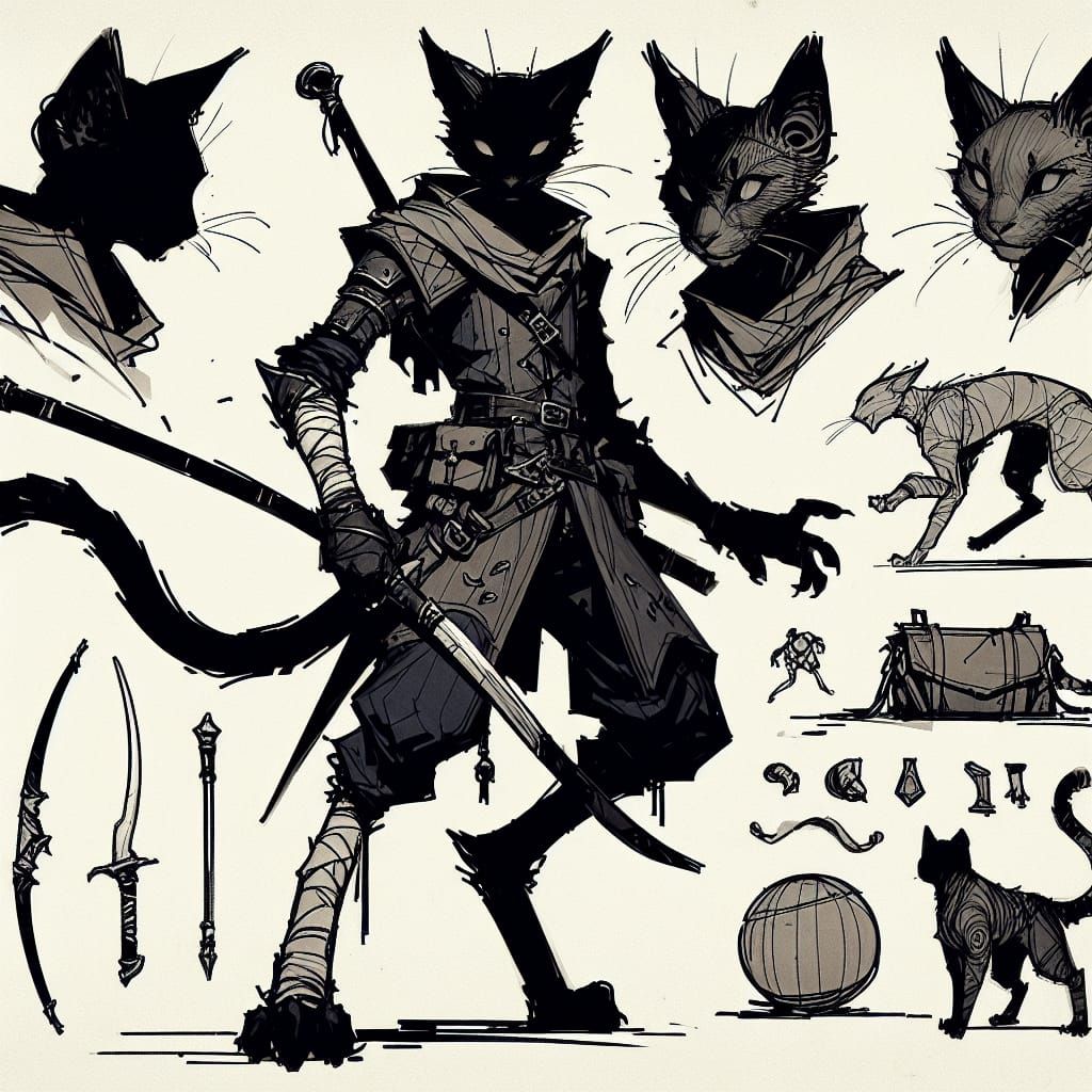 Catfolk Ranger Character Study in Dark Fantasy Style