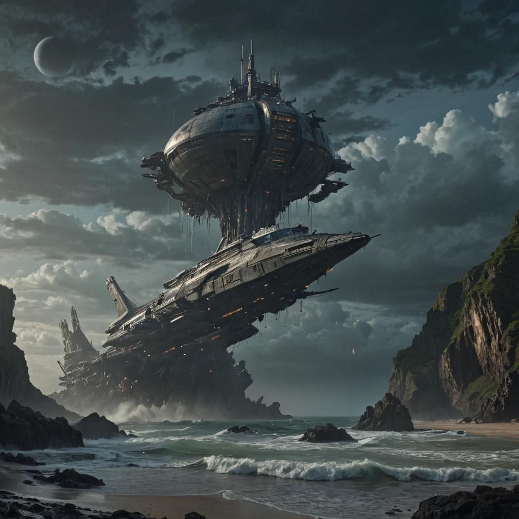 Starship Landing on a Lost Shore: Digital Matte Painting