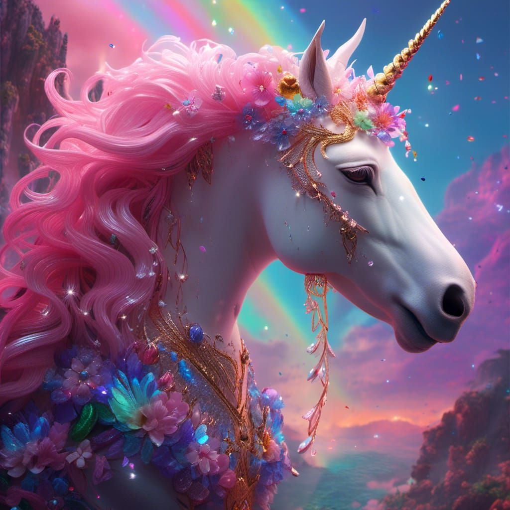 Sparkling Rainbow Unicorn in Detailed Matte Painting