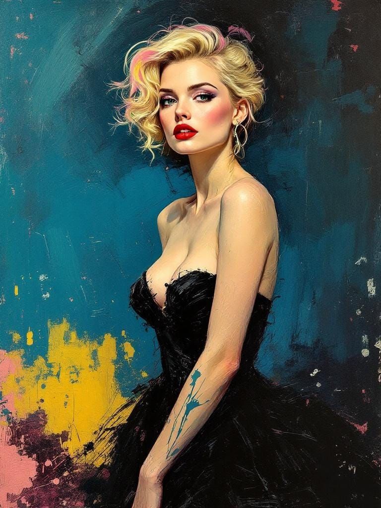 Expressive Pin-Up with Bold Brushstrokes and Tonal Contrast