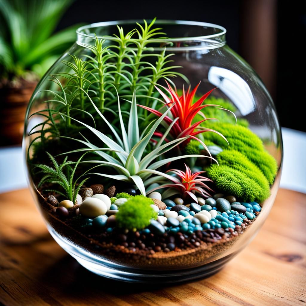 Detailed Terrarium Ecosystem with Air Plants