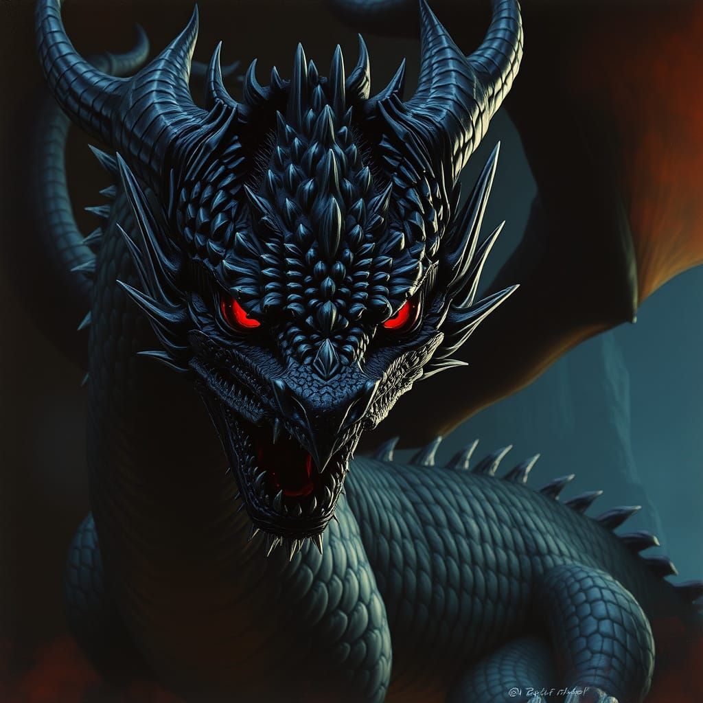 Majestic Black Dragon with Red Eyes
