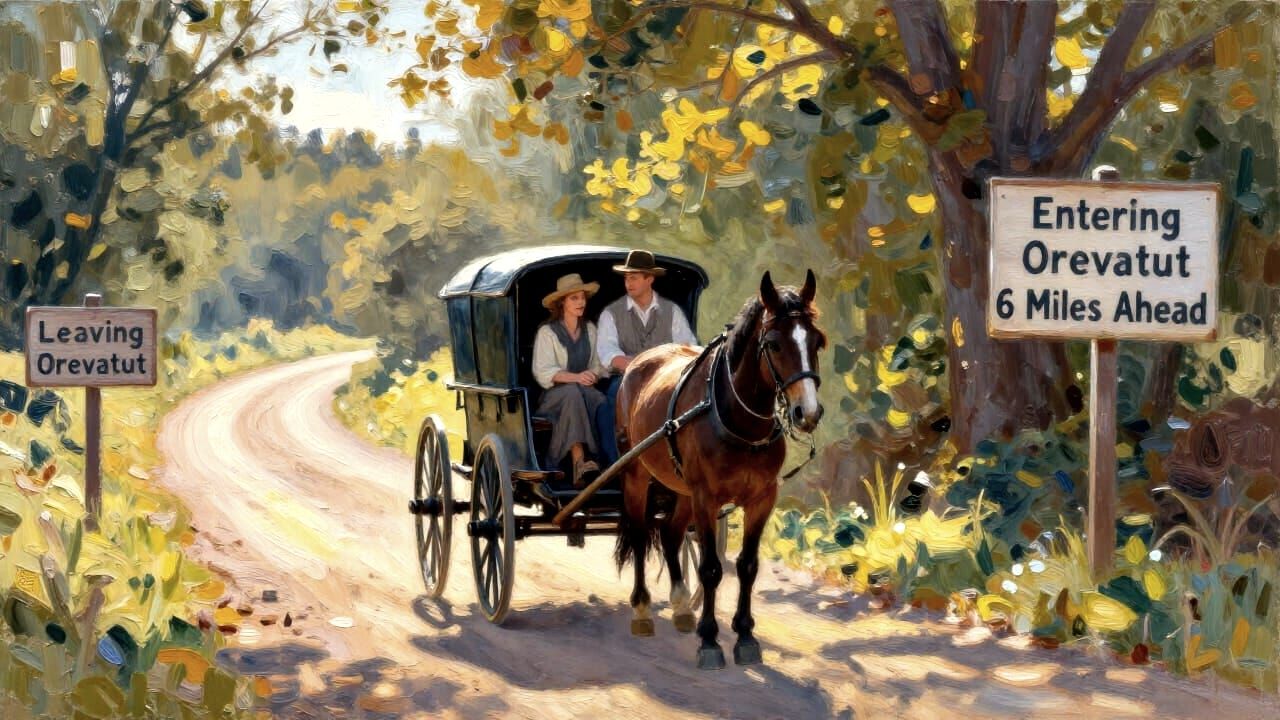 Amish Couple Journey to Orevatut in Hazy Light