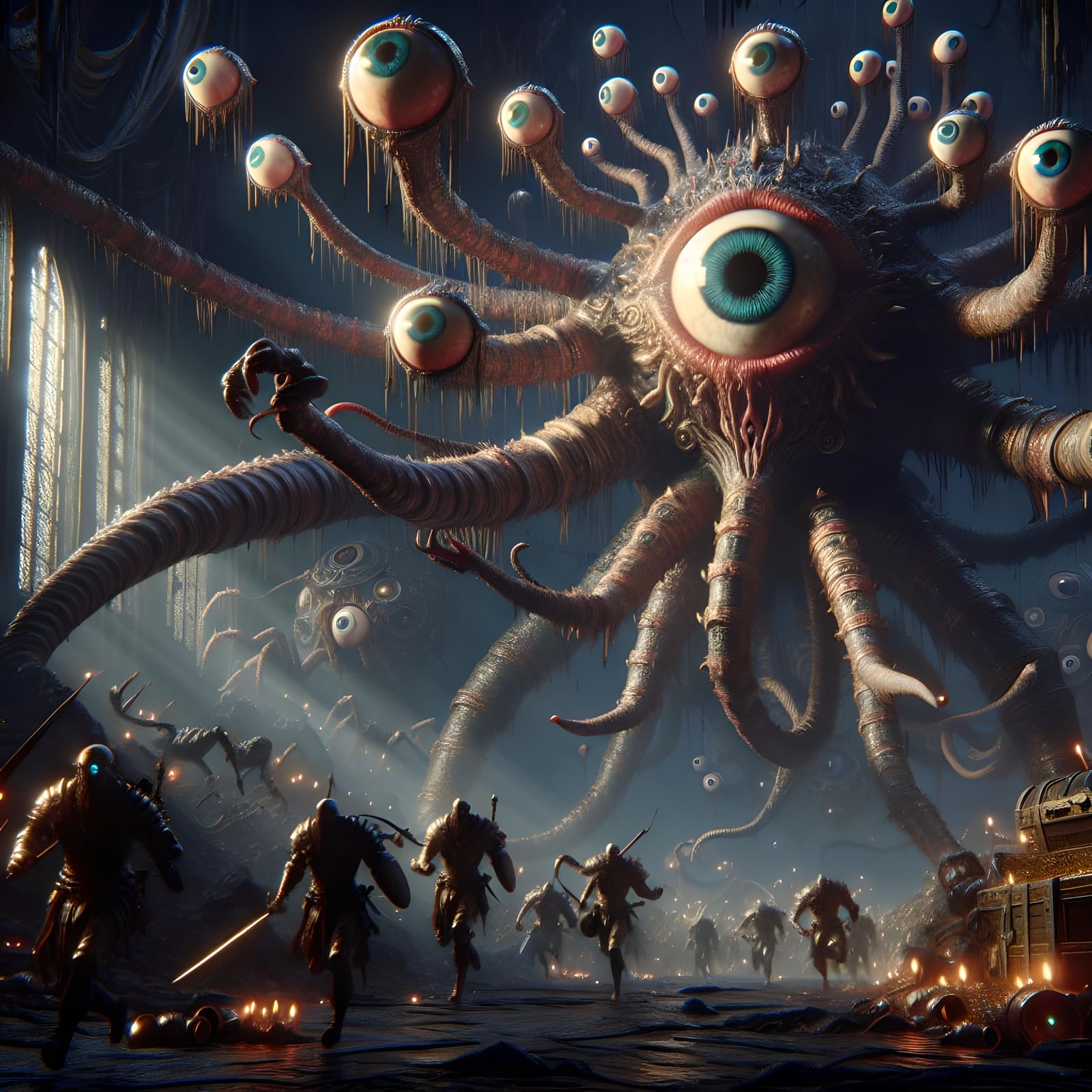 Fantasy Beholder Guarding Treasure: Digital Matte Painting