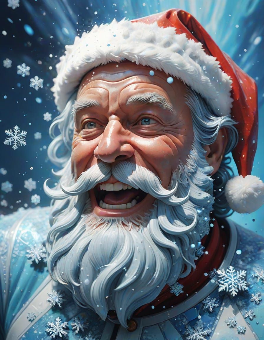 Santa Claus in Vibrant Holographic Snowflake Mosaic