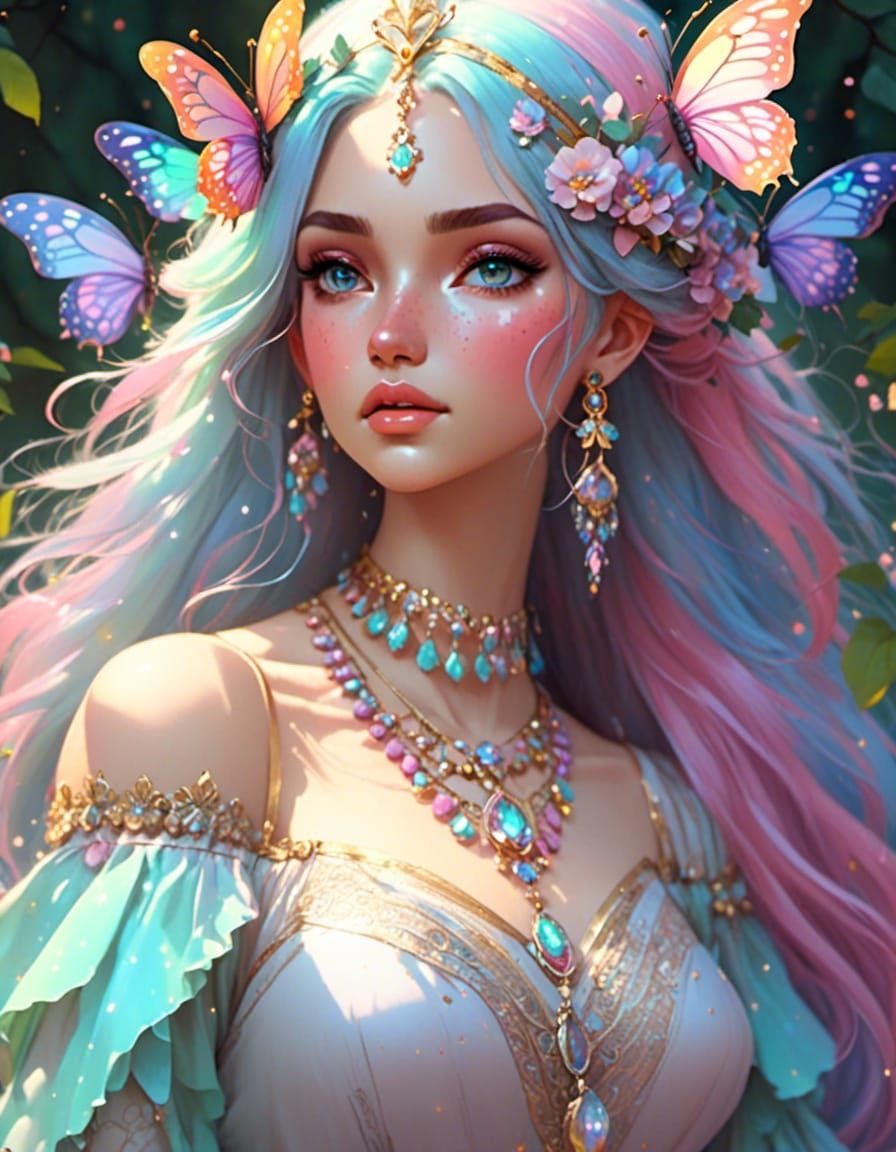 Colorful Pastel Portrait of Indian Princess, Anime-Realism