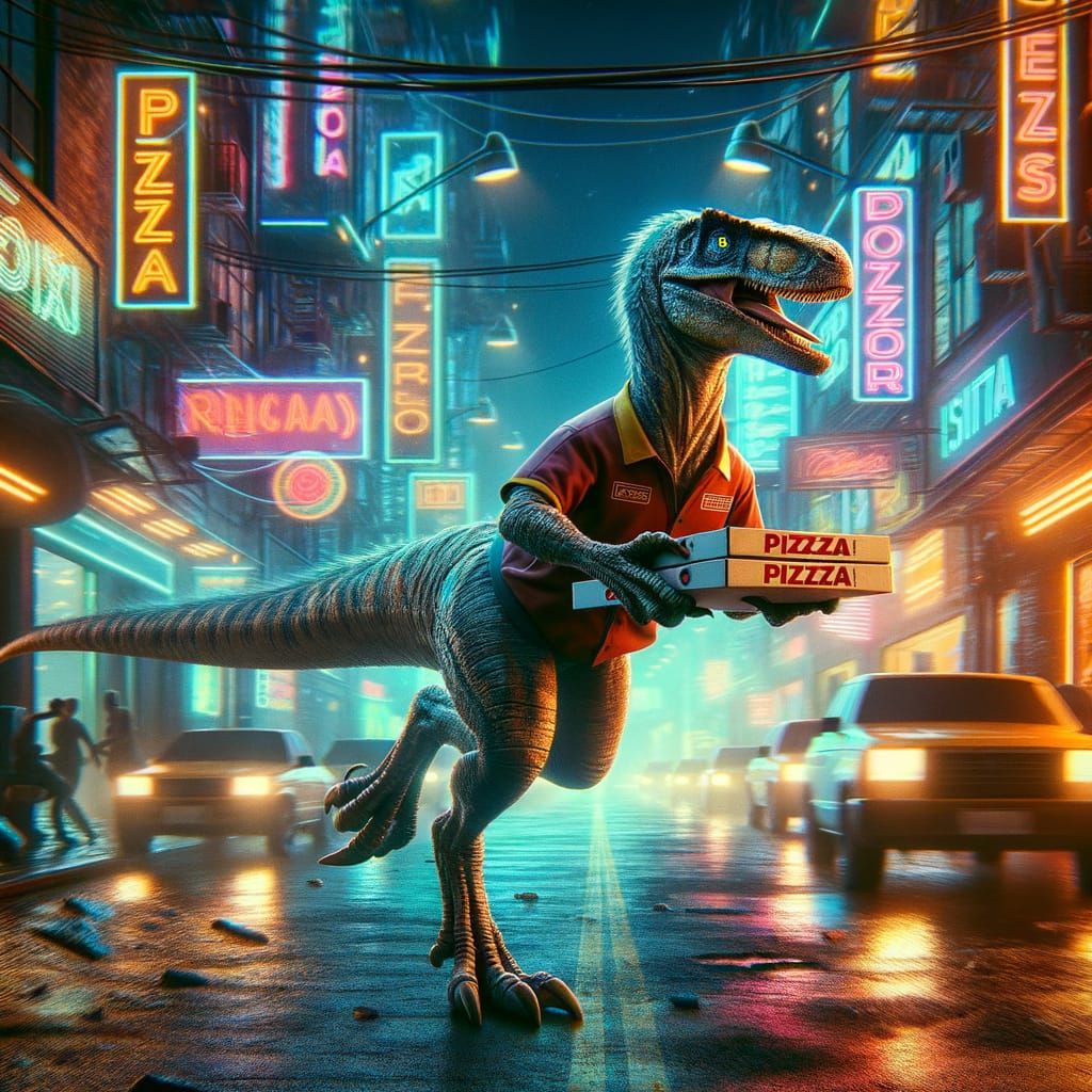 Velociraptor Pizza Delivery in Cyberpunk 2025