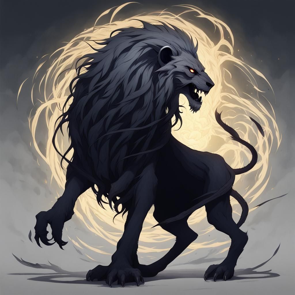 Shadow Creature with Skull Face and Lion's Mane