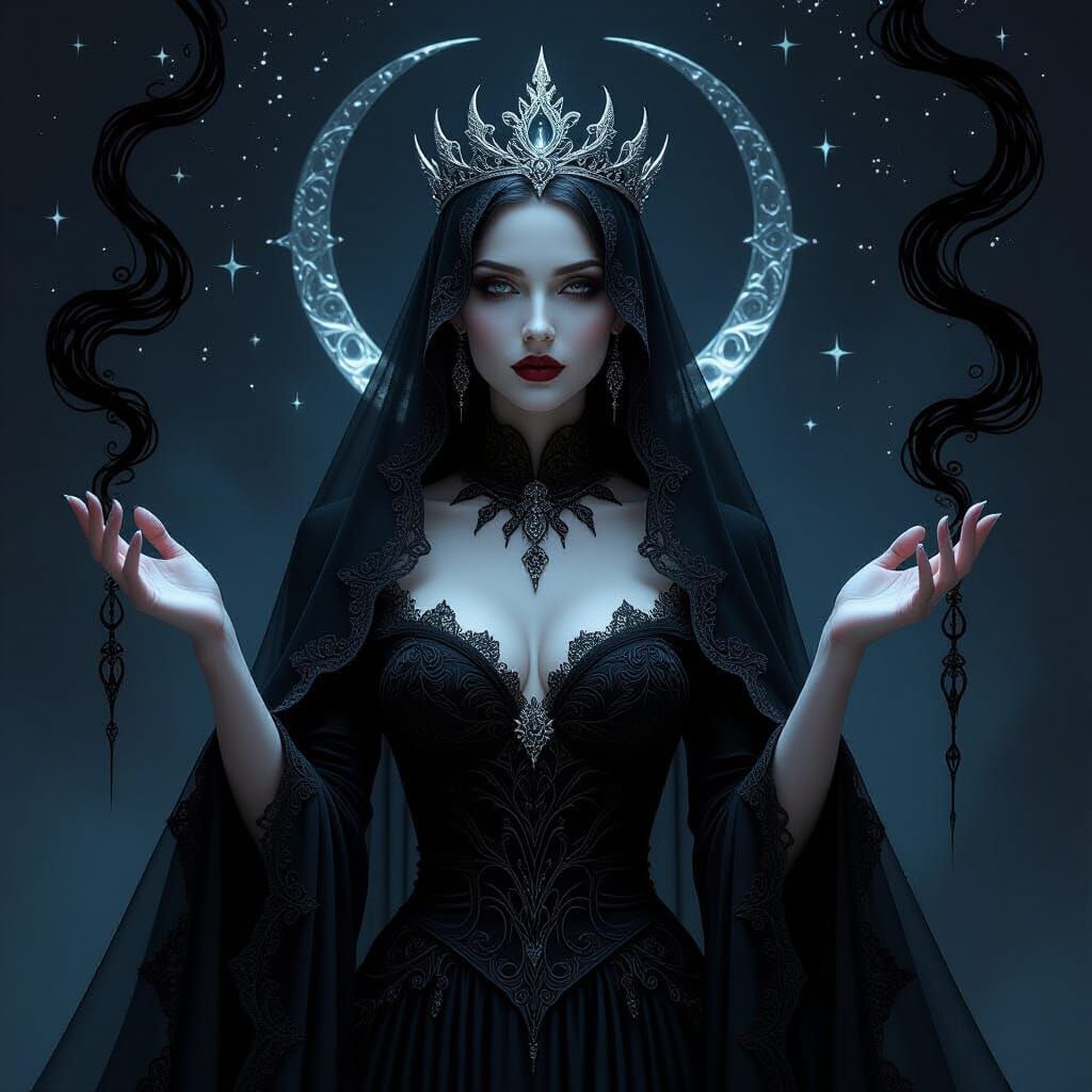 Dark Fantasy High Priestess Portrait with Silver Crown
