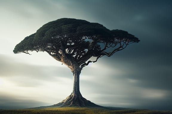 Giant Reaching for the Sky in Hyperdetailed Style