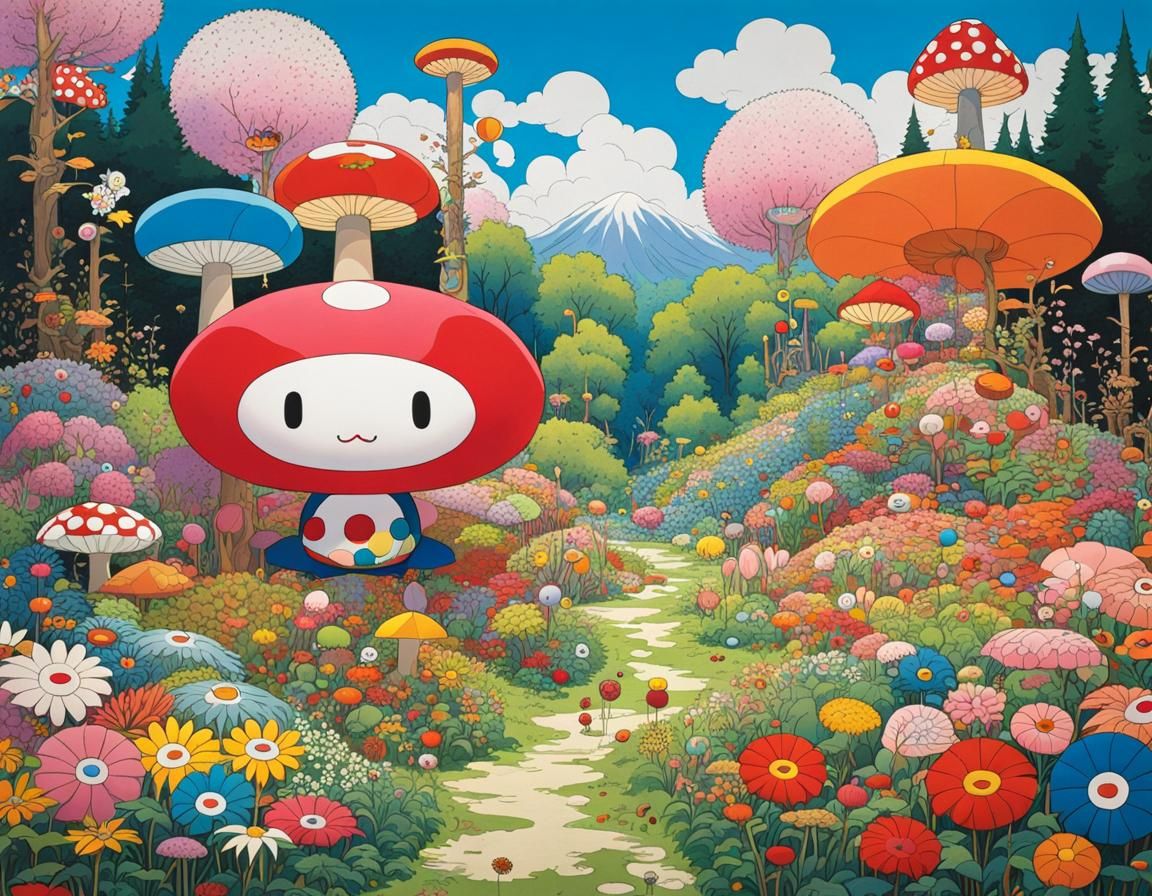 Colorful Fantasy Forest Scene in Pop Art Style