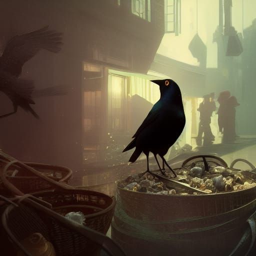 Menacing Blackbirds Pie in Painterly Style