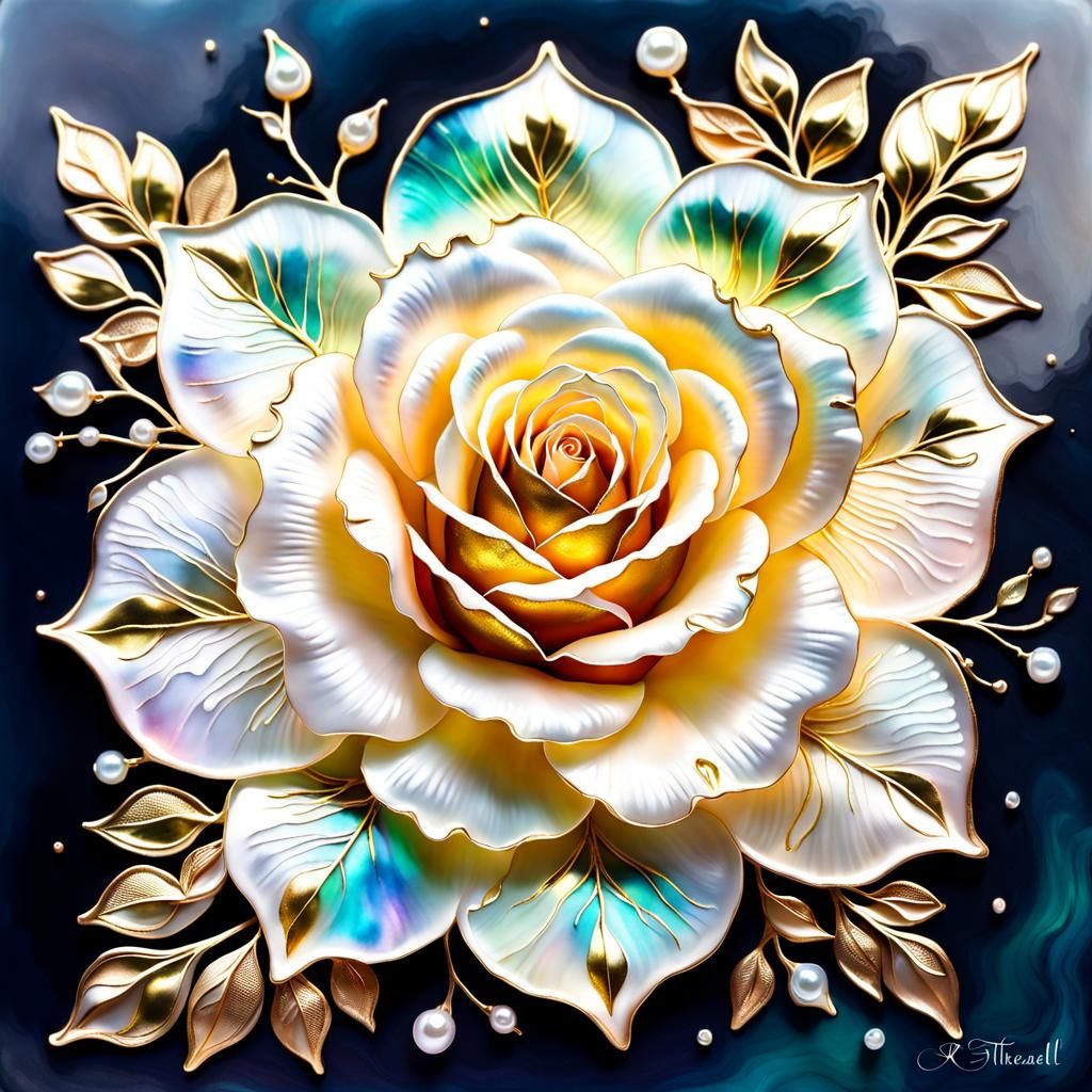 Opalescent Pearl Rose with Gold Details