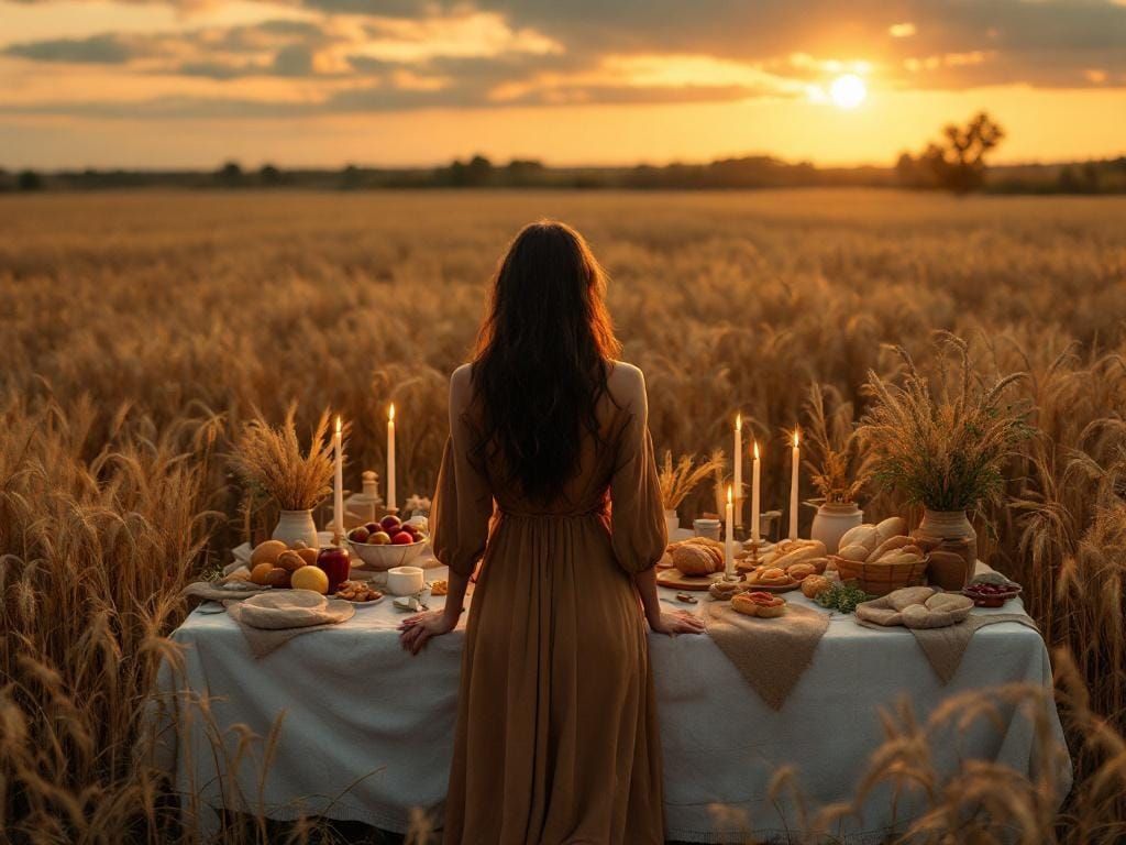 Sunset Wheat Field Feast in Hyperrealistic Style