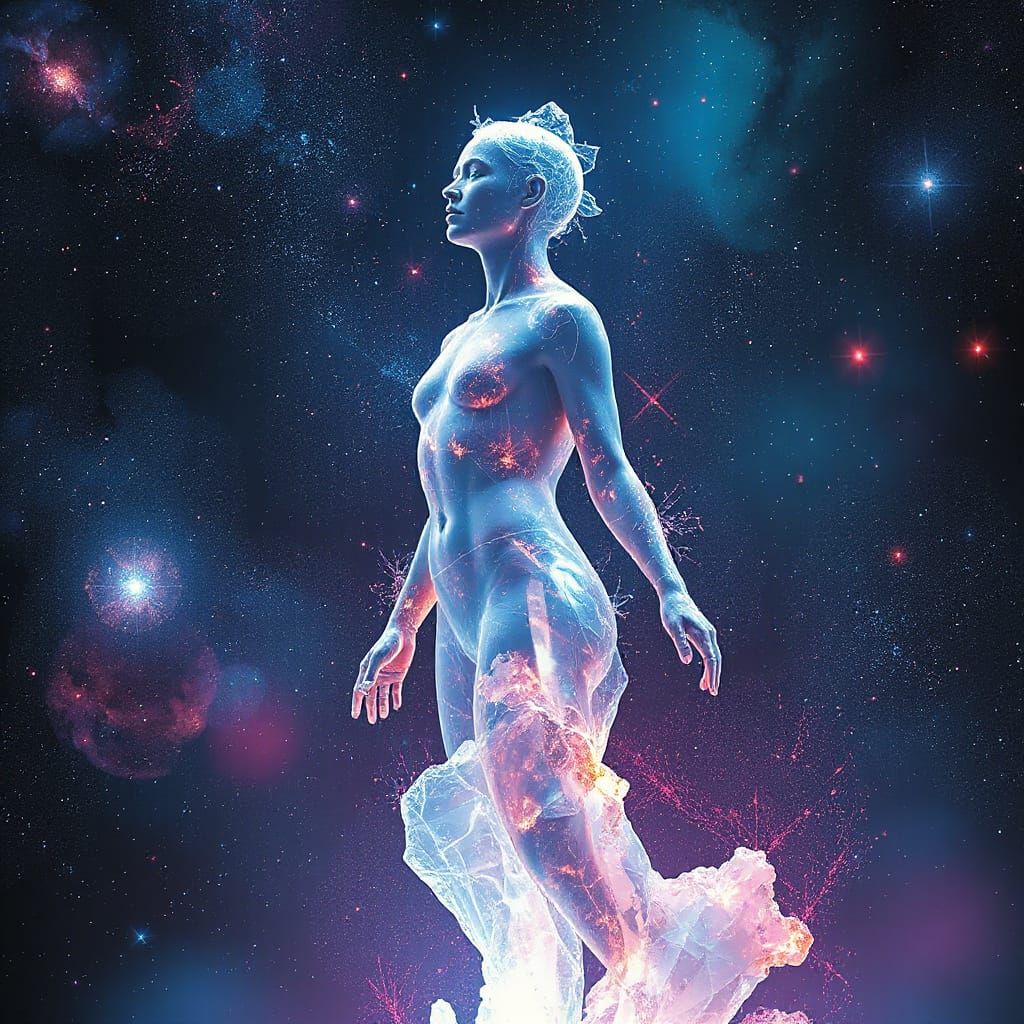 Cosmic Human Radiates Ethereal Glow Through Universe