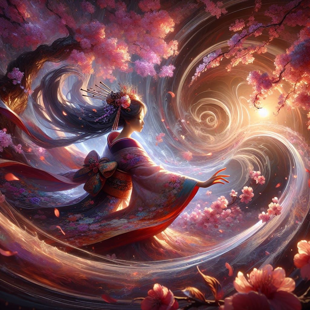 Geisha in Cherry Blossoms: Digital Art in 16K