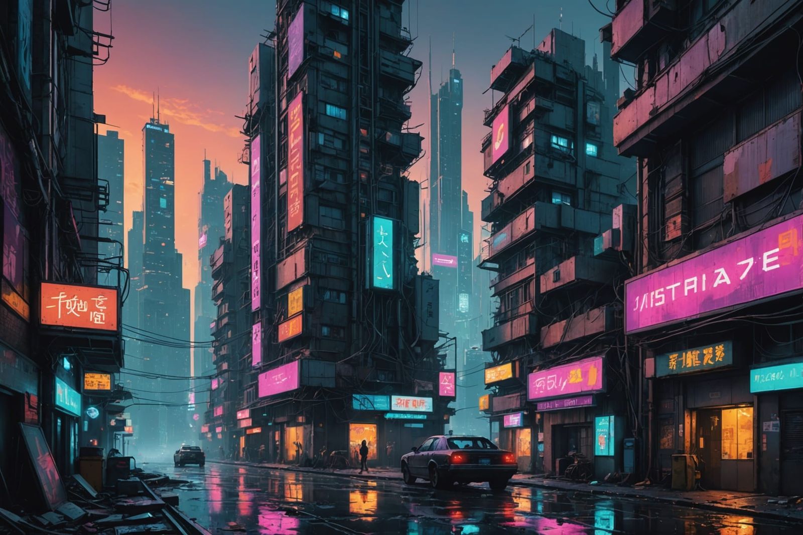 Cyberpunk Cityscape: Neon and Decay