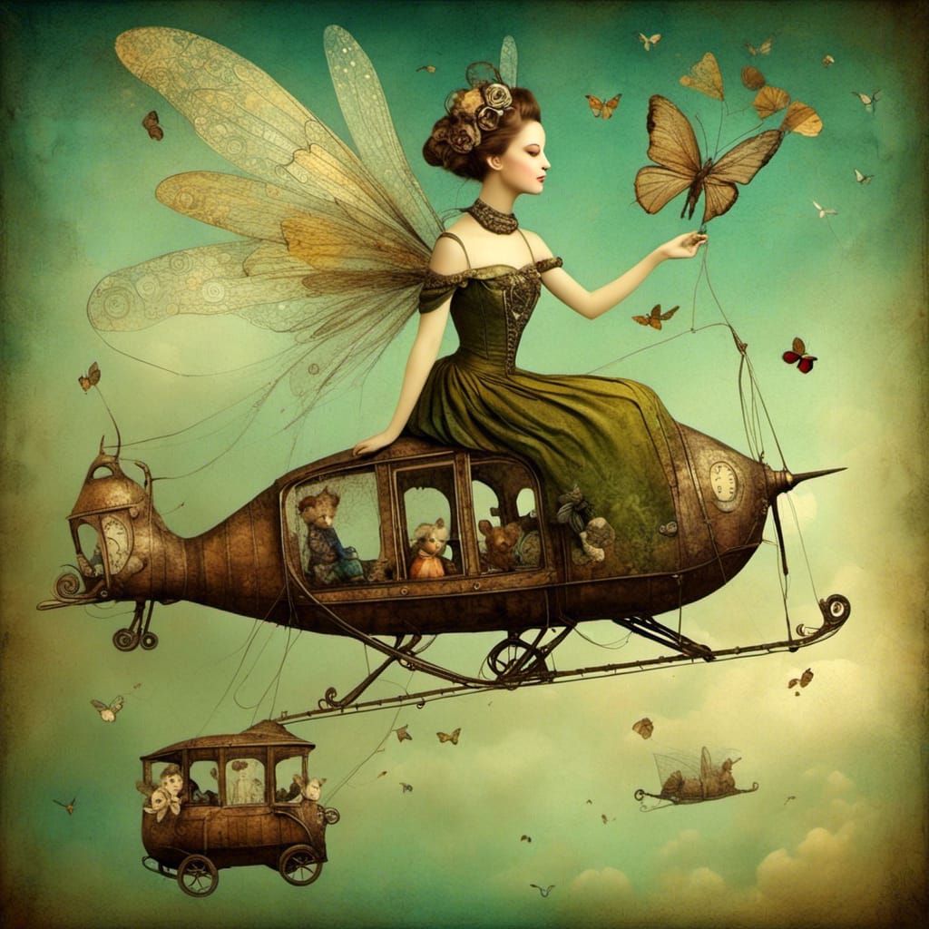 Fairy Aviatrix in Steampunk Surreal Fantasy Style